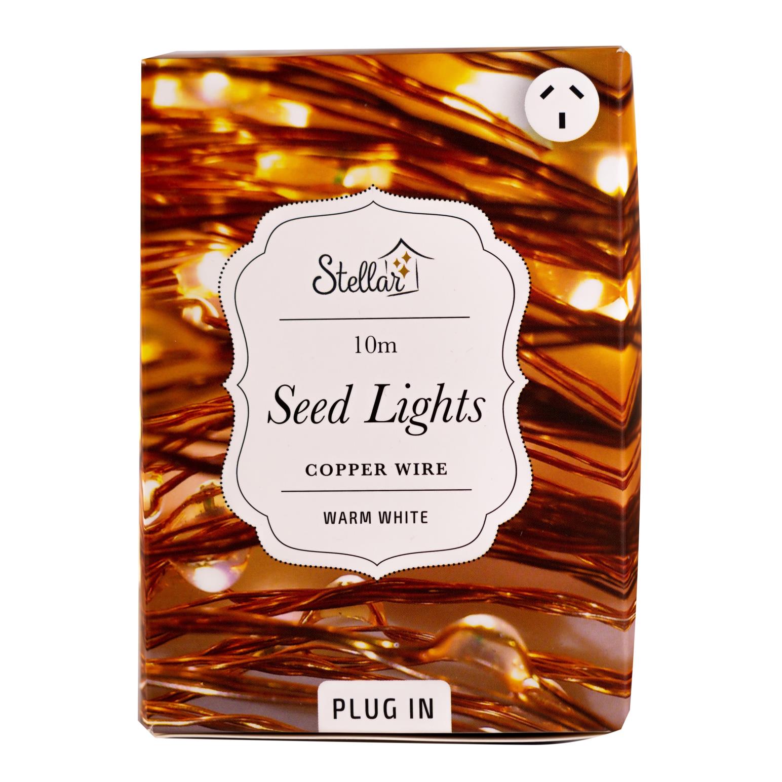 Stellar Haus 100 LED Seed Light String 10m Copper Warm White AA